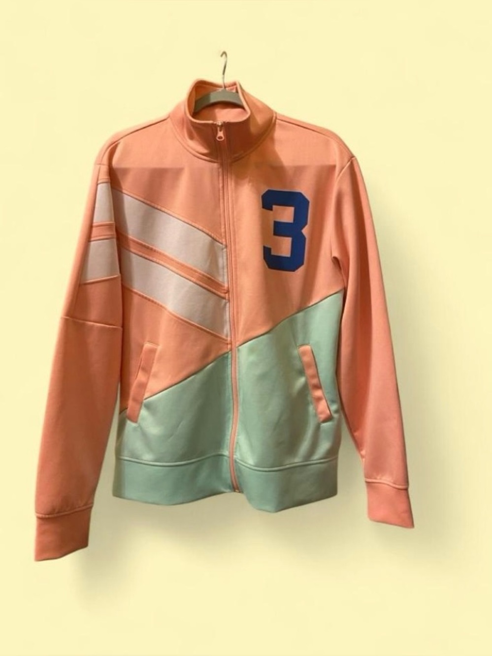 Light Pink & Blue Color Block Track Jacket with Blue '3' Graphic
